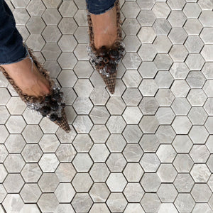 hexagon mosaic tiles marble