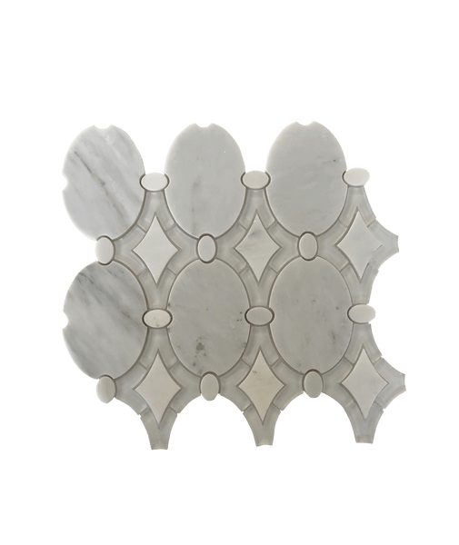 Antique Arabescato and White Glass Clear Waterjet Mosaic Backsplash for Kitchen| Fireplace Tile| Luxury Tile for Fireplace| Fancy Tiles| Kitchen Tile Ideas All Marble Tiles