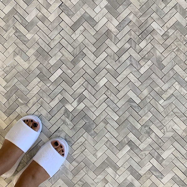 Blue De Argentino Marble Mosaic Polished Herringbone All Marble Tiles