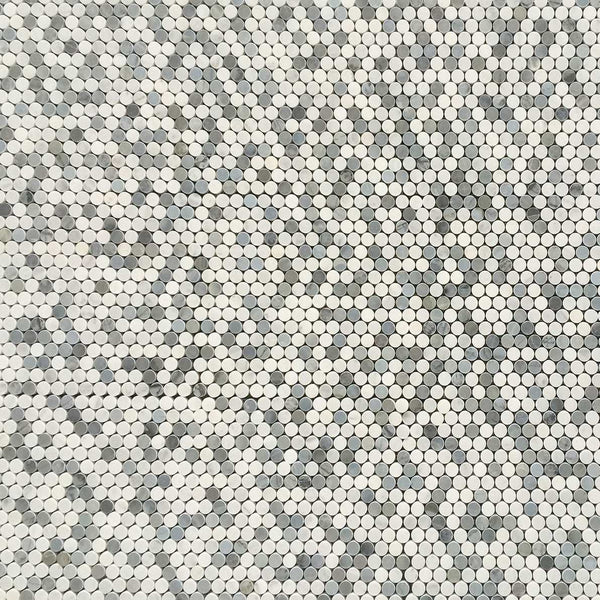 Bianco Carrara Marble And Blue Stone Mix Penny Round Marble Mosaic All Marble Tiles
