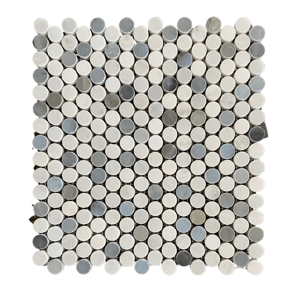 Arabescato Mixed With Blue Stone Penny Round Polished Tile All Marble Tiles