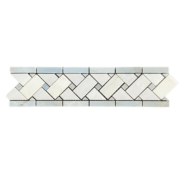 Basketweave Border Light Blue Stone & White Carrara Marble Polished Dinishing Piece| Wall Marble Border Tile| Floor Marble Border Tile| Marble Border| Blue Marble Border Tile All Marble Tiles