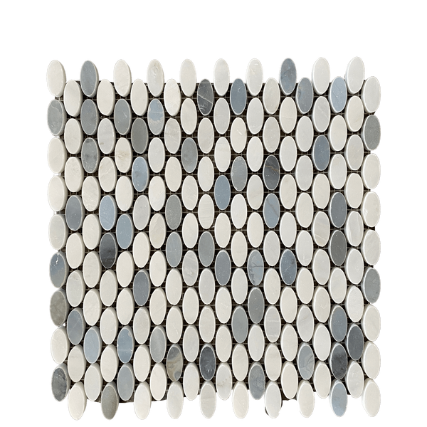 Arabescato Marble Mosaic Polished Oval With Mixed Blue All Marble Tiles