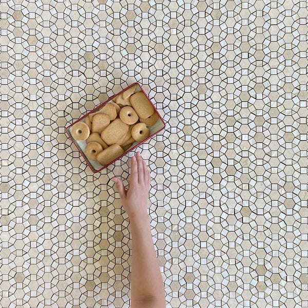 Bloom Crema Marfil Waterjet Mosaic With White Shell All Marble Tiles
