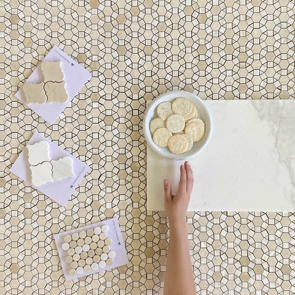 Bloom Crema Marfil Waterjet Mosaic With White Shell All Marble Tiles