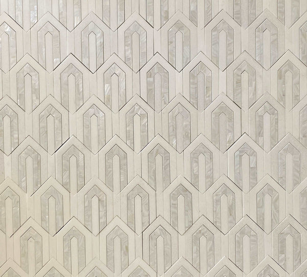 Arrow Waterjet Mosaic Tile Thassos and Mother of Pear Marble For Accent Wall| Kitchen Backsplash| Luxury Waterjet Mosaic| Luxury White Marble| Wall Tile| MOP Mosiac All Marble Tiles