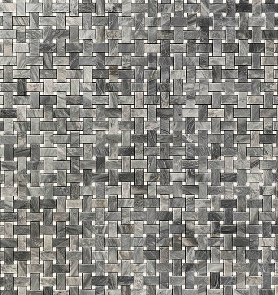 Bardiglio Marble Mosaic Polished Basketweave Thassos Dot 1x2 All Marble Tiles