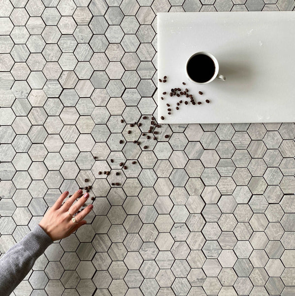 Bluewood Hexagon 2” Honed Mosaic All Marble Tiles