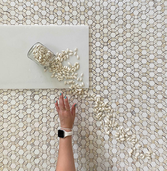 Bloom Thassos Waterjet Mosaic With White Shell All Marble Tiles