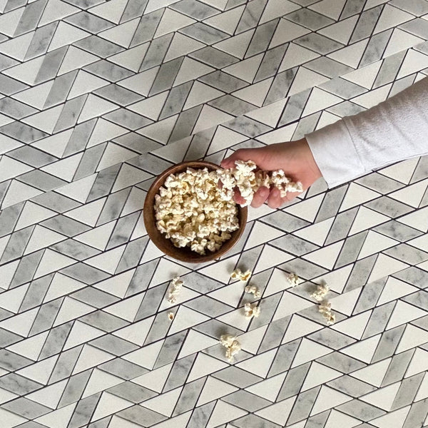 Zig Zag Marble Mosaic Tile With Carrara and Thassos Polished