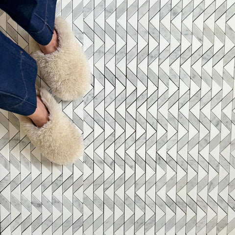 Zig Zag Marble Mosaic Tile With Carrara and Thassos Polished