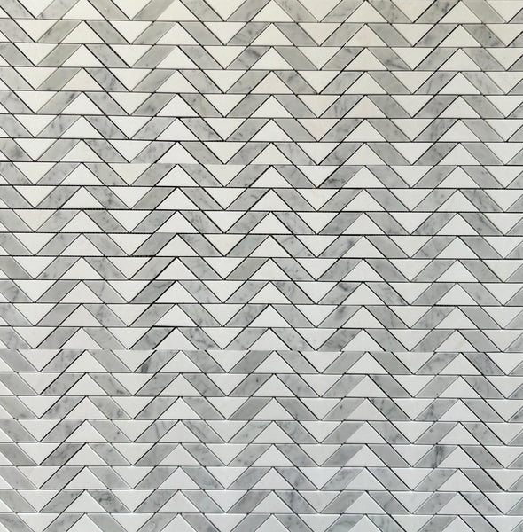 Zig Zag Marble Mosaic Tile With Carrara and Thassos Polished