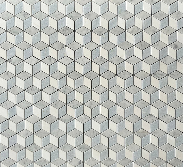 Blue Celeste, Thassos and Carrara polished Mosaic Marble Tile
