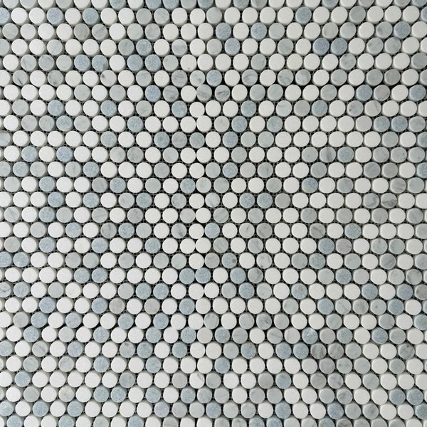 Bianco Carrara Marble And Blue Stone Mix Penny Round Marble Mosaic (Copy) All Marble Tiles