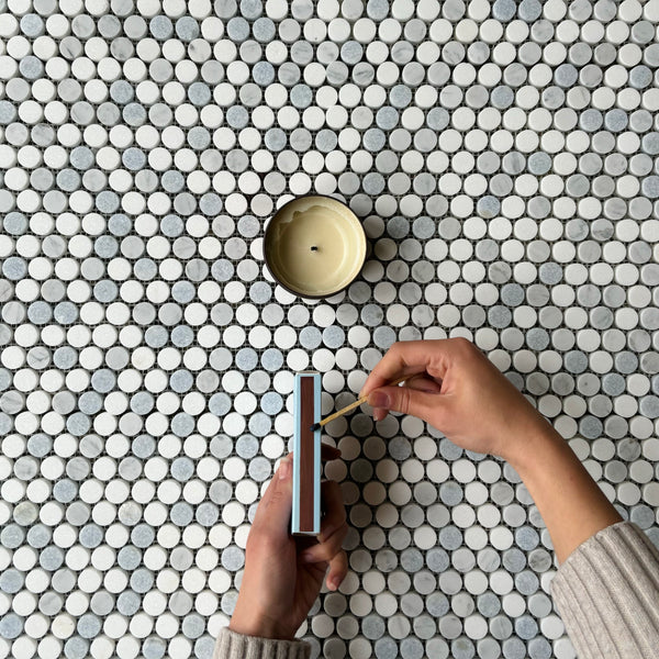 Bianco Carrara Marble And Blue Stone Mix Penny Round Marble Mosaic (Copy) All Marble Tiles