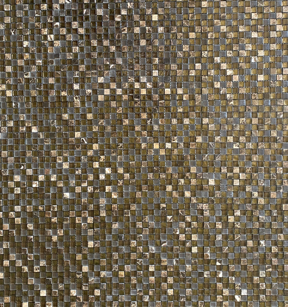 Brown Glass and Dark Emperador Marble Square Mosaic Tile 5/8"x5/8" for Kitchen Back Splash| Dark Glass & Marble Tile| Brown Glass Mosaic| Accent Wall Tile| Luxury Glass Mosaic All Marble Tiles