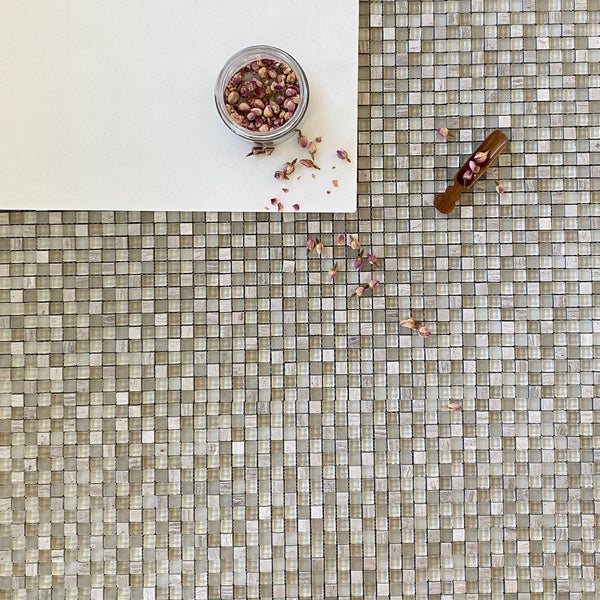 Glass and Stone Mosaic Tile Oyster Grey Marble and Taupe Glass 5/8x5/8 for Backsplash| Bathroom Wall| Shower Wall| Accent Wall| Kitchen Tile| Wall Tile All Marble Tiles