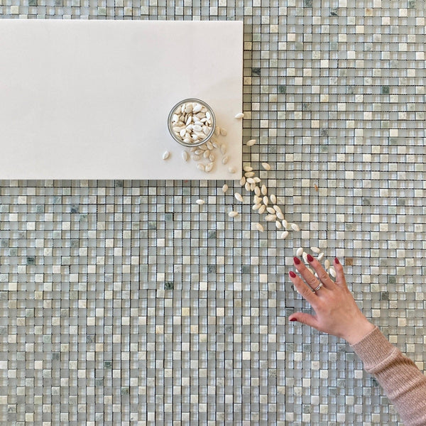 Glass and Ming Green Marble Square Mosaic 5/8x5/8 for Kitchen Backsplash| Wall Tile| Bathroom Mosaic| Luxury glass Mosaic| Accent Wall Tile| Bathroom & Kitchen All Marble Tiles