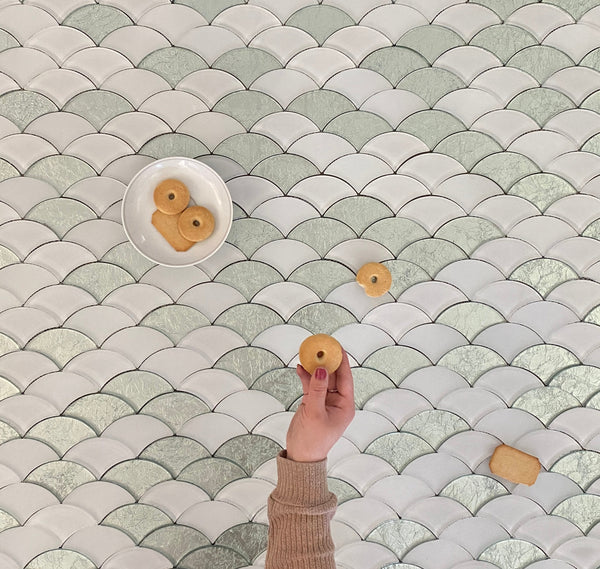 Scaglie Glass Waterjet Mosaic Tile White and Clear Glass Tile for Accent Wall| Backsplash| Kitchen Mosaic| Bathroom Tile| Wall Tile| Sea Shell Glass Tile All Marble Tiles