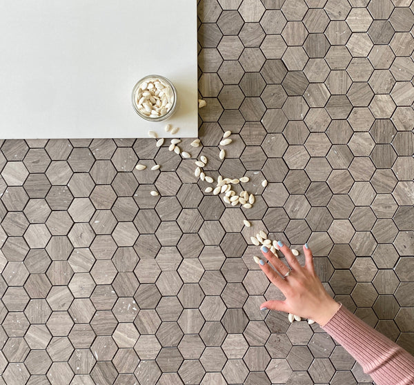 Milano grey Marble Mosaic Honed Hexagon 2" Tile for Backsplash in Kitchen| Accent Wall Tile| Floor and Wall Tile| Mosaic Hexagon| Bathroom Mosaic Tile| Luxury Basketweave Marble All Marble Tiles