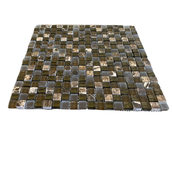 Brown Glass and Dark Emperador Marble Square Mosaic Tile 5/8"x5/8" for Kitchen Back Splash| Dark Glass & Marble Tile| Brown Glass Mosaic| Accent Wall Tile| Luxury Glass Mosaic All Marble Tiles