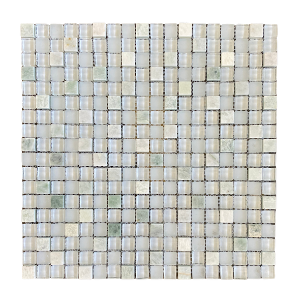 Glass and Ming Green Marble Square Mosaic 5/8x5/8 for Kitchen Backsplash| Wall Tile| Bathroom Mosaic| Luxury glass Mosaic| Accent Wall Tile| Bathroom & Kitchen All Marble Tiles