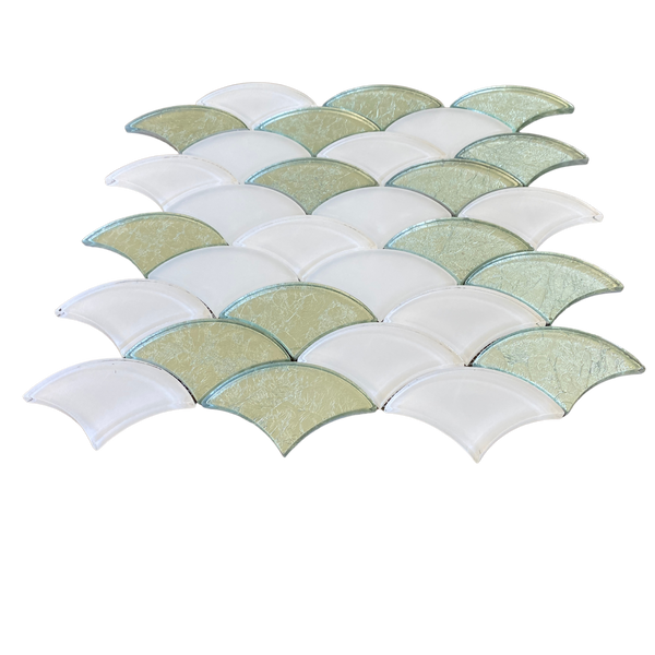 Scaglie Glass Waterjet Mosaic Tile White and Clear Glass Tile for Accent Wall| Backsplash| Kitchen Mosaic| Bathroom Tile| Wall Tile| Sea Shell Glass Tile All Marble Tiles