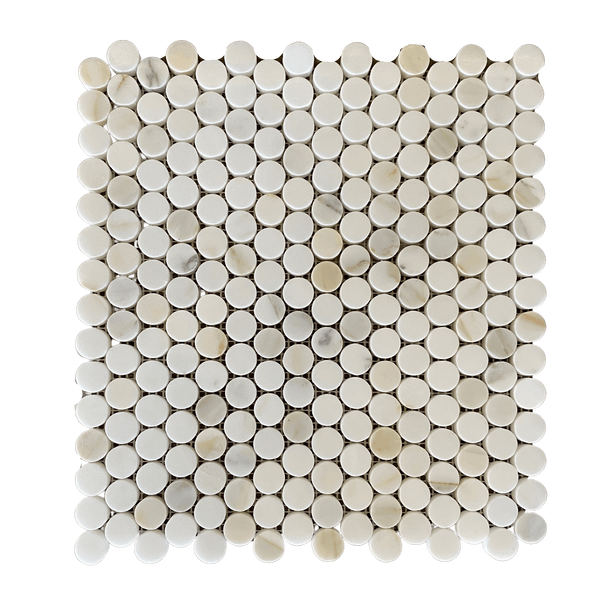 Calacatta Gold Marble Mosaic Penny Round for Wall or Floor| Kitchen Backsplash penny Tile| Penny Round Floor Tile| Gold and White Marble TIle| White Penny Tiles All Marble Tiles