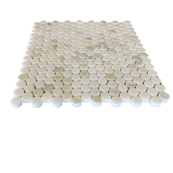 Calacatta Gold Marble Mosaic Penny Round for Wall or Floor| Kitchen Backsplash penny Tile| Penny Round Floor Tile| Gold and White Marble TIle| White Penny Tiles All Marble Tiles