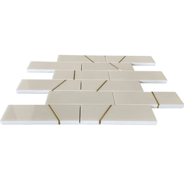 Abstract Thassos & Brass Marble Mosaic - Waterjet Backsplash Tile | White & Gold Accent | Suitable for Kitchen, Shower, Floor & Wall All Marble Tiles