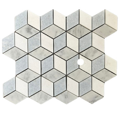 Blue Celeste, Thassos and Carrara polished Mosaic Waterjet Marble Tile