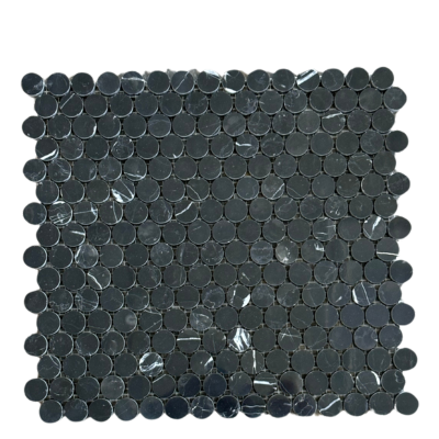 Nero Marquina Marble Mosaic Penny Round Polished All Marble Tiles