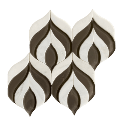 Botanica Waterjet Mosaic Arabescato and White Glass Clear All Marble Tiles