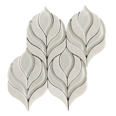 Botanica Waterjet Mosaic Arabescato and White Glass Clear All Marble Tiles