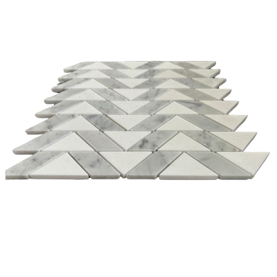 Zig Zag Marble Mosaic Tile With Carrara and Thassos Polished