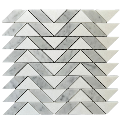 Zig Zag Marble Mosaic Tile With Carrara and Thassos Polished