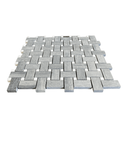 Bluewood Marble Mosaic Honed Basketweave With White Dot 1x2 All Marble Tiles