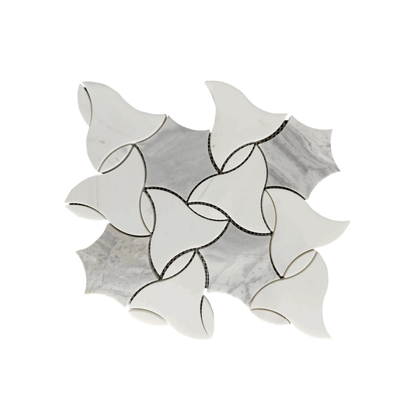 Belle Waterjet Mosaic Dolomite and Toros Black All Marble Tiles