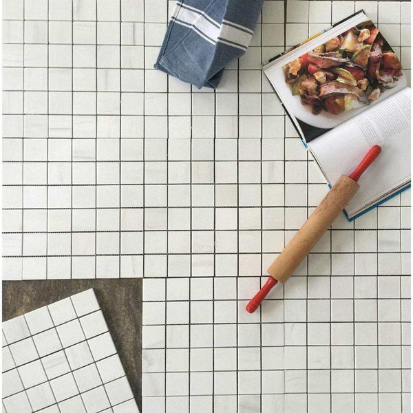 Arabescato Carrara Marble Square Mosaic 2X2 Honed for Floor or Wall Use| Kitchen Backsplash Tiles| Bathroom Floor Mosaic| White Marble Shower Mosaic All Marble Tiles
