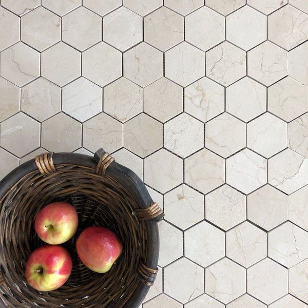 Crema Marfil Hexagon 3" Polished Mosaic All Marble Tiles