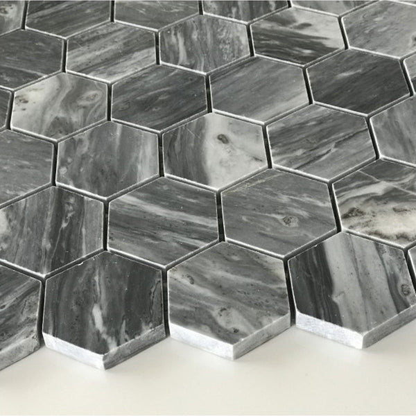 Bardiglio Hexagon 2" Polished Mosaic All Marble Tiles