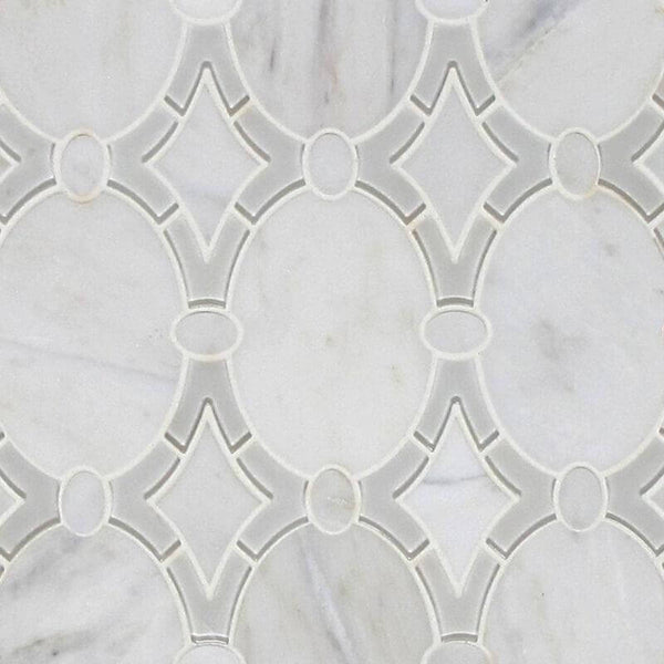 Antique Arabescato and Gray Glass Clear Waterjet Mosaic Unique Kitchen Backsplash Mosaic Tile| Waterjet Tile Design| Back Splash Tile| Backsplash for Kitchen All Marble Tiles