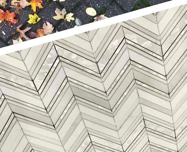 Chevron Waterjet Mosaic Pure White and Mother of Pearl All Marble Tiles