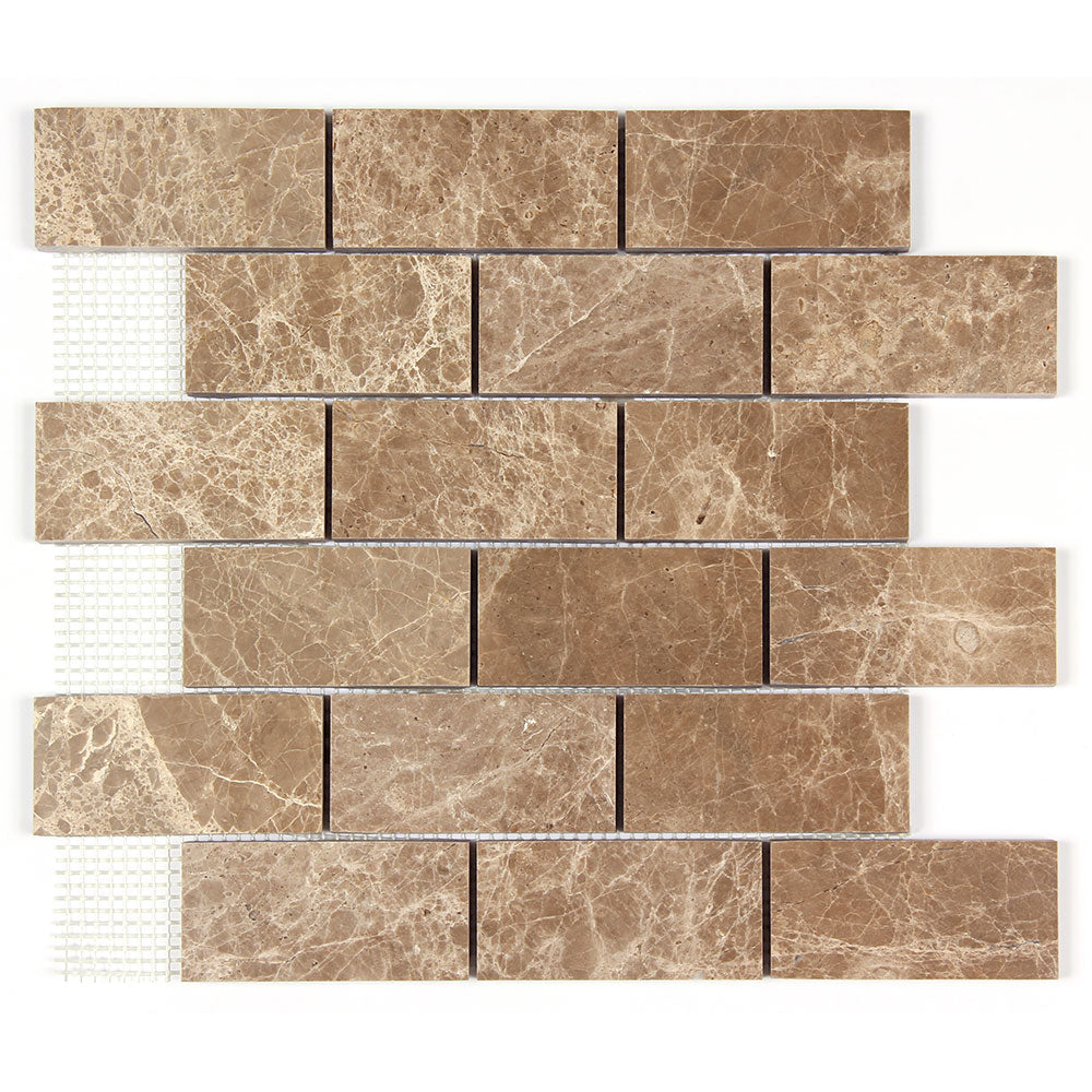 Light Emperador Marble 2x4 Polished Brick Mosaic All Marble Tiles
