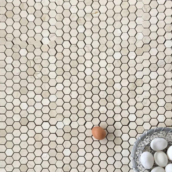 Crema Marfil Hexagon 1" Polished Mosaic Floor and Wall Tile All Marble Tiles