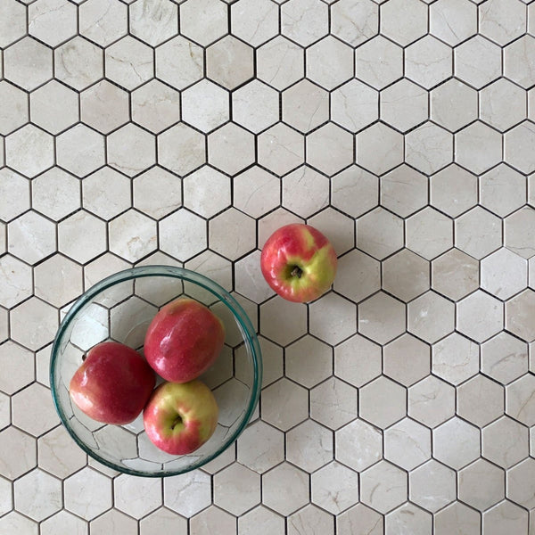 Crema Marfil Hexagon 2" Polished Mosaic All Marble Tiles