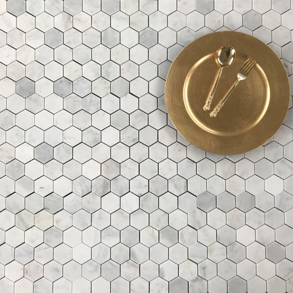 Imperial Carrara Hexagon 2" Polished Mosaic All Marble Tiles