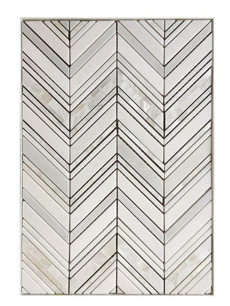 Chevron Waterjet Mosaic Pure White and Mother of Pearl All Marble Tiles
