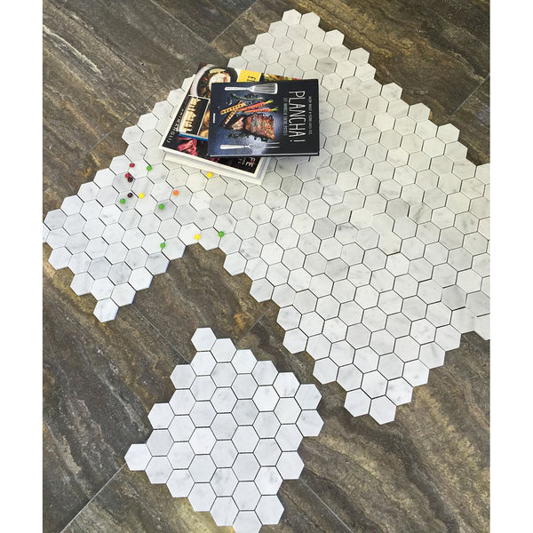 Bianco Carrara 2" Marble Hexagon Mosaic Polished All Marble Tiles