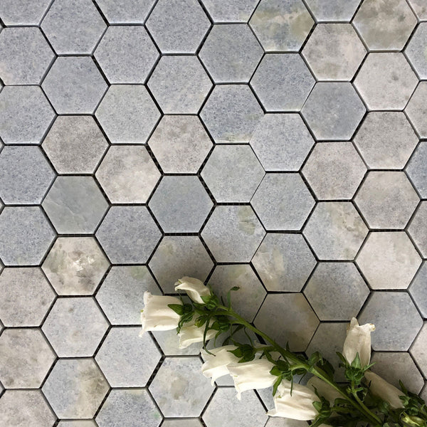 Blue Celeste Hexagon 2" Polished Mosaic Hexagon Backsplash| Hexagon Tile| Blue Hexagon| Kitchen Back Splash All Marble Tiles